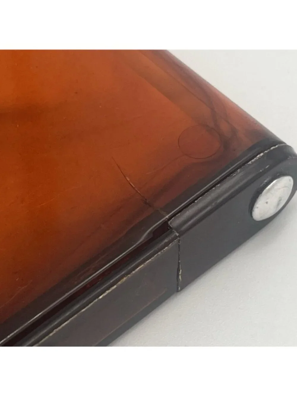 Vintage Brown Lucite Large Compact Mirror 2 Sides Magnification and Normal